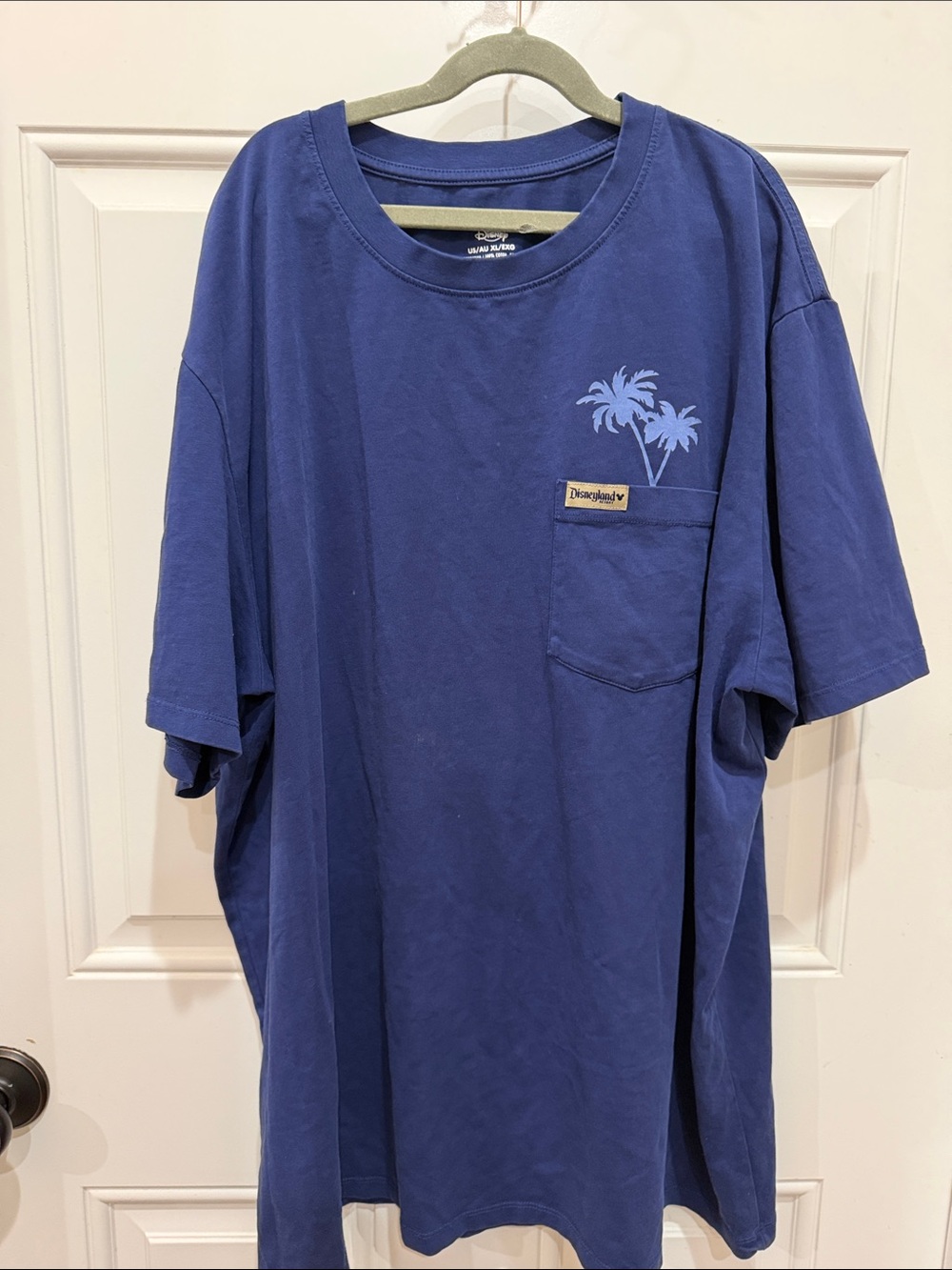 Disney Men’s Short Sleeve Pocket Tee - Blue with Light Blue Palm Graphic
